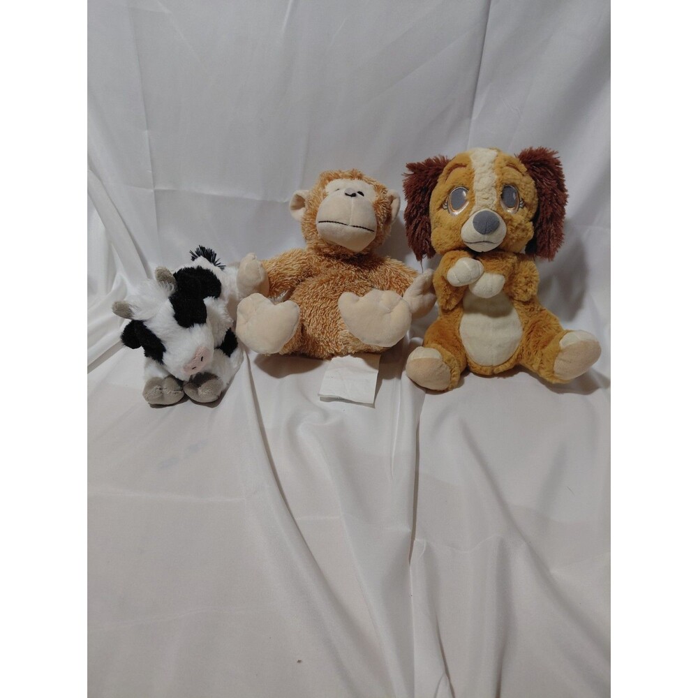 3 Plushies Cozy Hugs Monkey bead filled (weighted) Wild Rublic Cow Dog no tag